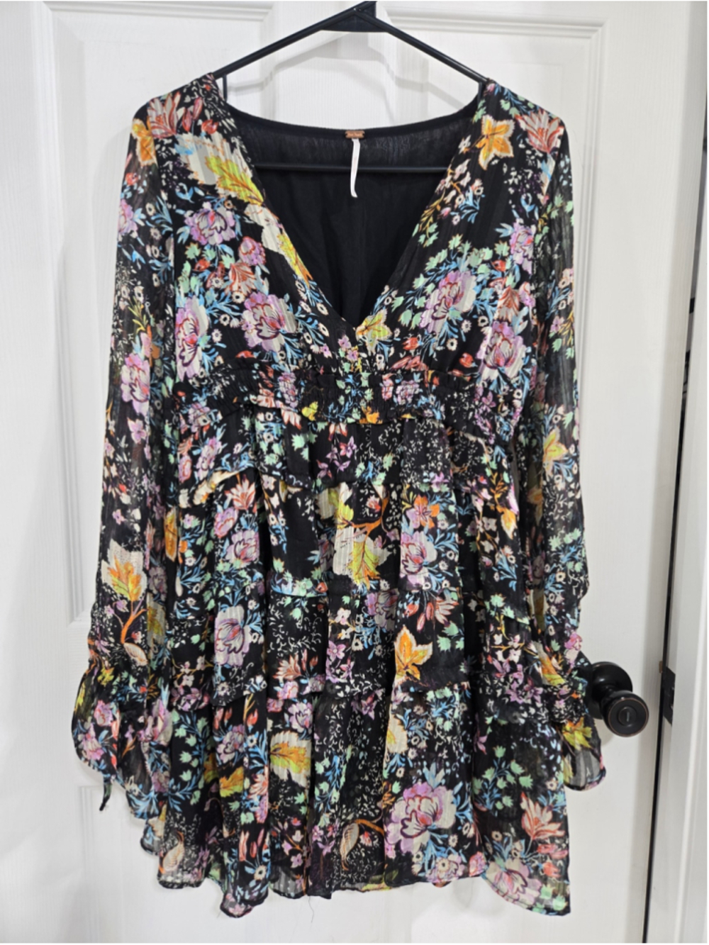 Free People Floral Mini Dress Black Women's Xs